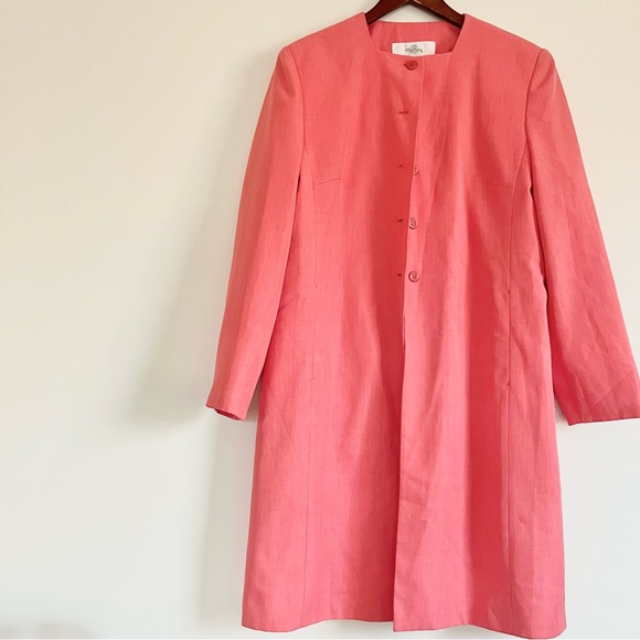 Oleg Cassini Salmon Pink Long Blazer Upper Buttons Workwear Professional Coat 14 - Picture 2 of 10